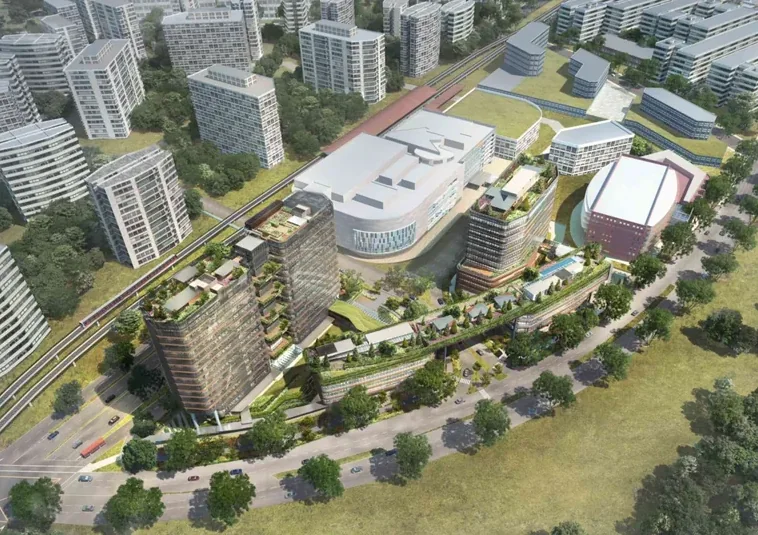 Aerial view of Woods Square beside Causeway Point and Woodlands MRT