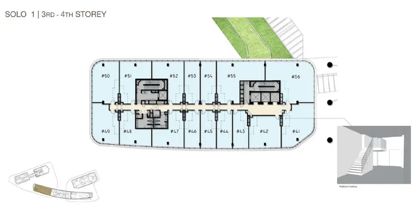 Woods Square SOLO 1 — 3rd Storey floor plan with unit numbers and sizes