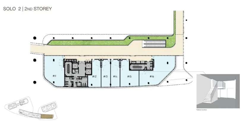Woods Square SOLO 2 — 2nd Storey floor plan with unit numbers and sizes